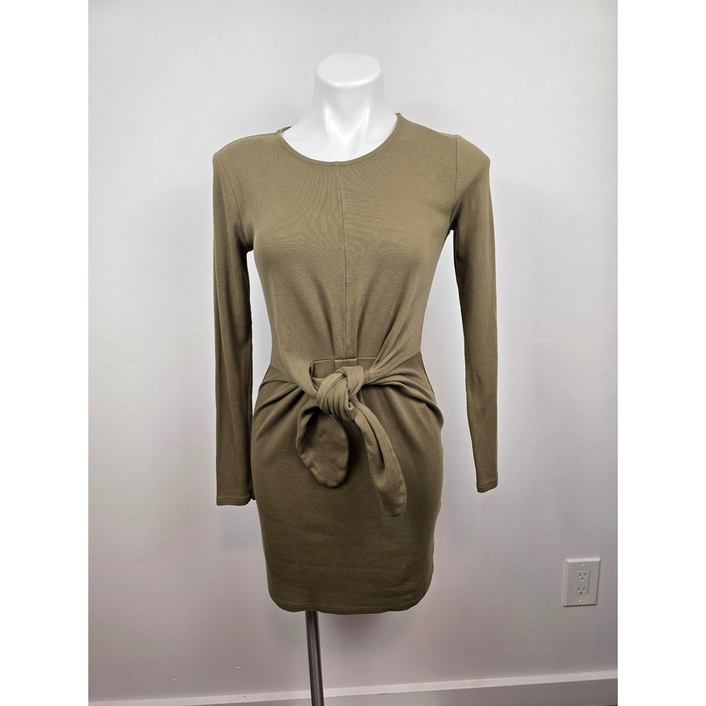 Daily Practice Anthropologie Olive Green Front Tie Ribbed Mini Dress Small